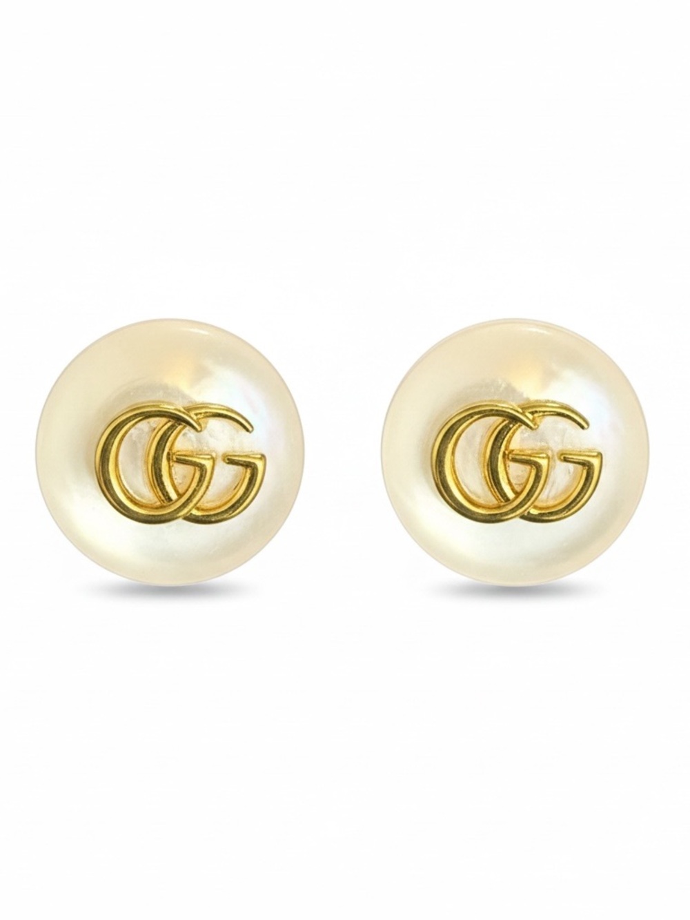 Designer clear Button double G gold tone Stud Earrings new 925 post